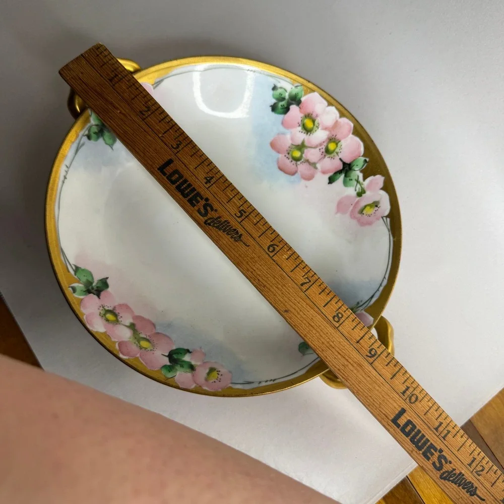 Vintage Japan Hand Painted Porcelain Footed Bowl Floral‎ Gold Trim Lusterware